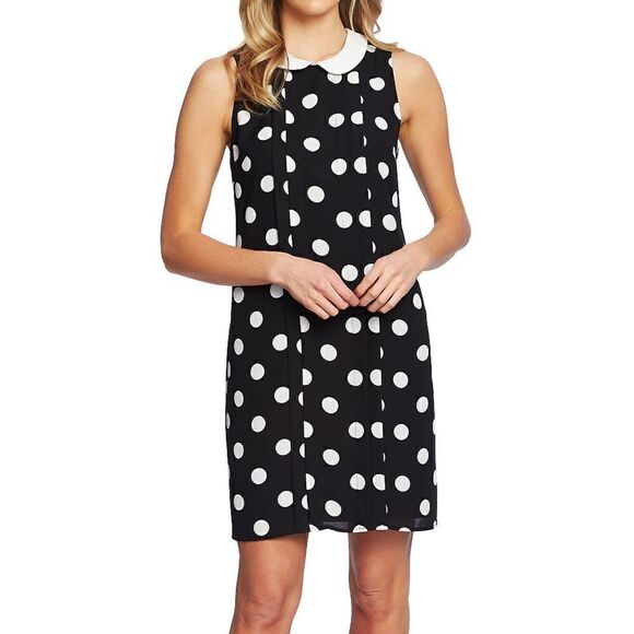 CeCe Black White Polka Dot Sleevless Dress Havana Fiesta Collared Neck Size XS - Picture 1 of 10